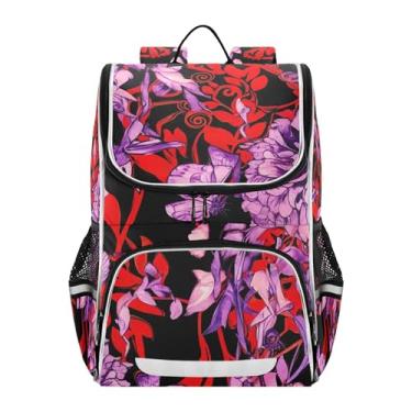 Imagem de Girls' Backpack for Kids Daypack Back to School Bag Custom Book Bag for School Elementary Backpack for Boys Red Purple Flowers Black Capacity 18L