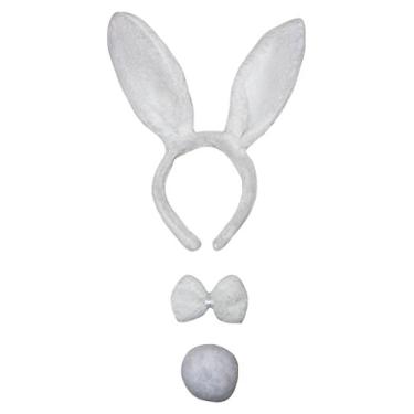 Imagem de Petitebella Tiara de orelha de coelho com cauda de gravata borboleta (branca, tamanho único)