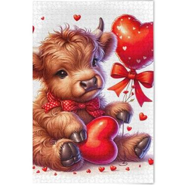 Imagem de Quebra-cabeça personalizado bonito vaca highland dia dos namorados adulto 500 peças presentes divertidos elefantes brancos legais exclusivos arte brinquedo pintura, 52 cm x 37,8 cm