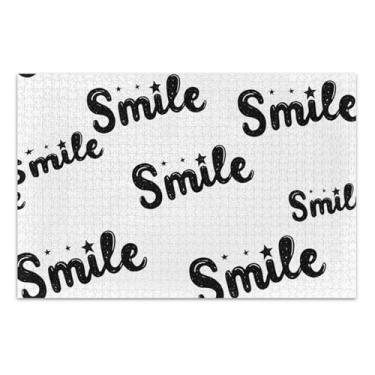 Imagem de Quebra-cabeça de 500 peças, presentes de elefante branco para adultos, quebra-cabeça divertido e divertido para adultos, pintura animal, estrelas sorridentes, preto, branco, 51 x 35 cm