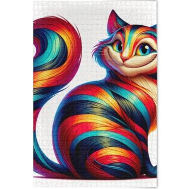 Imagem de Quebra-cabeças para adultos com estampa de gato colorido, 1000 peças, paisagem animal, arte divertida, quebra-cabeça, personalizado, divertido, elefantes brancos, presentes, 75 x 50 cm