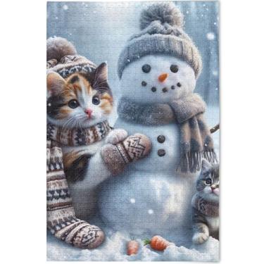Imagem de Quebra-cabeça personalizado boneco de neve gato fofo 500 peças adultos arte colorida arte divertida quebra-cabeça elefante branco, 52 cm x 37,8 cm