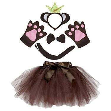Imagem de Petitebella Tiara marrom Monkey King com luva gravata borboleta saia fantasia menina 5 peças (tamanho único)