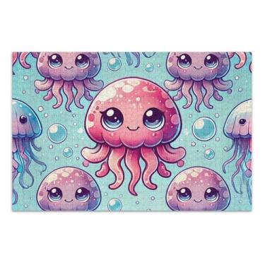 Imagem de Quebra-cabeça azul água-viva rosa fofo para adultos 500 peças elefante branco colorido quebra-cabeça animal flor arte, 20,5 x 14,9 polegadas