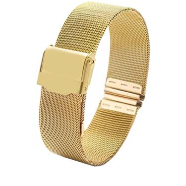 Imagem de VELORE Pulseira de relógio Milanese Loop simples feminina 12, 13, 14, 15, 16, 17, 18, 19, 20, 22 mm, pulseira moderna de trama de metal para relógio DW AR (ouro, 18 mm)