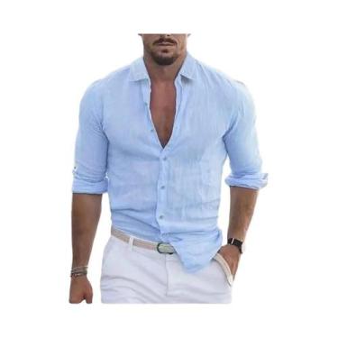 Imagem de Camisa Havaiana Masculina de Manga Comprida - Linho e Algodão - Casual
