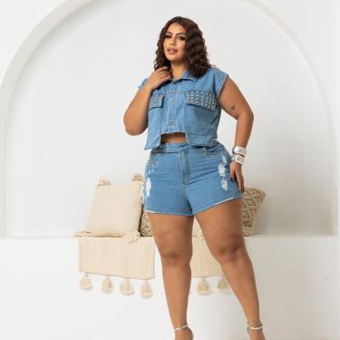 Imagem de Short Feminino Plus Size Jeans Claro Com Botão Pressão-Feminino