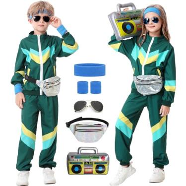 Imagem de Ezuwail Roupa infantil dos anos 80 anos 90 para meninos e meninas, 6 peças, unissex, retrô, corta-vento para crianças, treino, hip hop, dança, conjunto de fantasia para roupas esportivas e urbanas