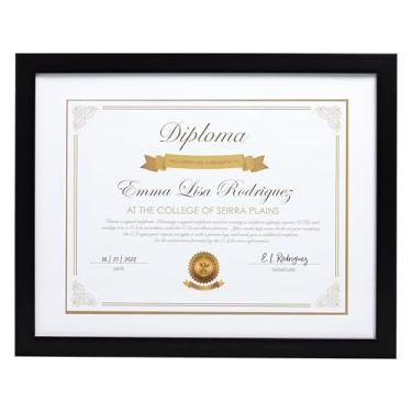 Imagem de Kate & Milo Moldura para diploma clássica, moldura para exibição de documentos e certificados, preto com tapete branco, ideias de presente de graduação, moldura de parede ou mesa