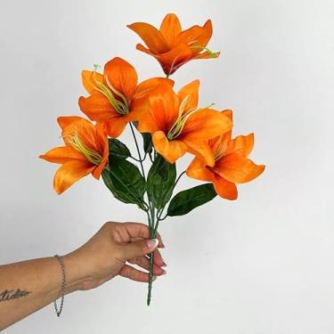 Imagem de Buquê de Lírios Artificiais – Kit Econômico – Flores Decorativas em Seda para Casa, Eventos e Vitrines (Terracota,1 Unidade)