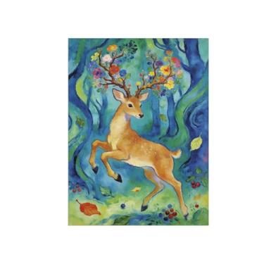 Imagem de BMZFYBS Impressão em tela de arte de parede animal - veados e flores - pintura de decoração moderna - imagens para quarto de crianças escritório 60 x 80 cm 24 x 31 polegadas sem moldura