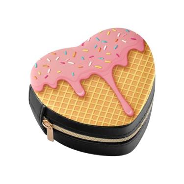 Imagem de Burbuja Caixa de joias em forma de coração para sorvete, mini estojo de joias de viagem para mulheres e meninas, organizador portátil de armazenamento para brincos, anéis, colares e pulseiras