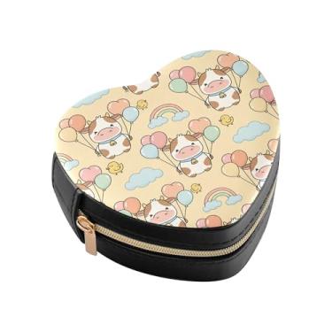 Imagem de Burbuja Mini caixa de joias em forma de coração de vacas fofas para mulheres e meninas, estojo portátil organizador de armazenamento para brincos, anéis, colares e pulseiras