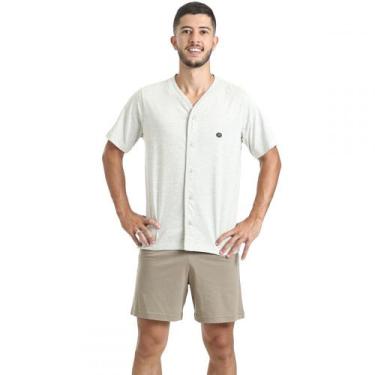 Imagem de Pijama Masculino em Malha de Algodão com Botões - Caqui - G - Puff, Ca
