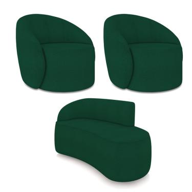 Imagem de Sofá 2 Lugares Orgânico 140cm Morgan e 2 Poltronas Lua Bouclê Verde D03 - D'Rossi