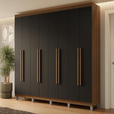 Imagem de Guarda-roupa Casal Com Pés 8 Portas Batentes Rustic-preto-rustic Netuno Madesa