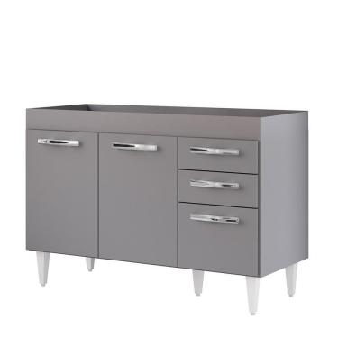 Imagem de Balcão Gabinete Para Pia 120cm 3 Portas Sem Tampo Suécia Cinza - Lumil