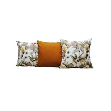 Imagem de Capas Almofadas 45 x 45 Tecido Algodão Estampa Floral Conjunto 3 Peças