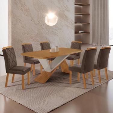 Imagem de Mesa de Jantar Yasmin 180 Tampo MDF Laminado Canto Copo e 6 Cadeiras Melissa