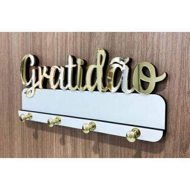 Imagem de Porta Chaves Chaveiro Gratidão em MDF e Acrílico espelhado - Branco e 