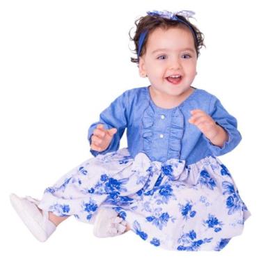 Imagem de Roupa de Bebê Menina Vestido Manga Longa com Tiara 100% Algodão - Mund