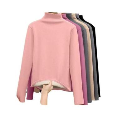 Imagem de Camiseta Térmica Feminina De Inverno Manga Longa De Flanela Com Fibra 