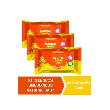 Imagem de Kit c/3 Lenços Umedecidos Natural Baby 60un Cada Evergreen