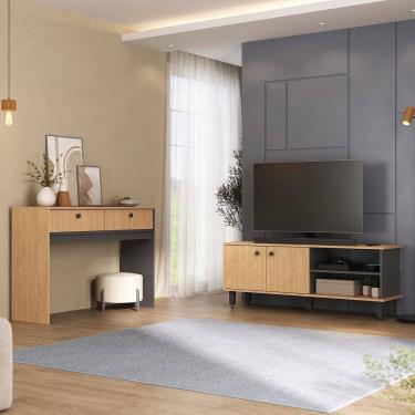 Imagem de Conjunto Sala de Estar 2 Peças Rack para Tv com Aparador Ibiza Carvalho Marrom / Grafite