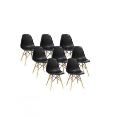 Imagem de Kit 8 Cadeiras Eiffel Charles Eames Dkr Base Madeira Preta - UNIVERSAL