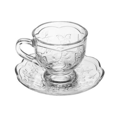Imagem de Xícara de Chá com Pires Lyor New Butterfly Cristal 180ml - Wolff