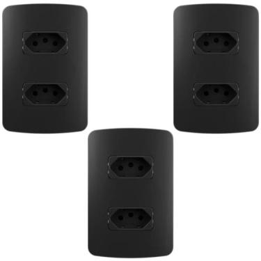 Imagem de KIT 3 CONJUNTO TOMADA DUPLA 10a MARGIRIUS LINHA B3 PRETO