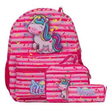 Imagem de Kit Mochila Infantil Feminina Unicórnio Rosa Juvenil Costas - Toys 2U