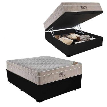 Imagem de Cama Box com Baú Casal Airtech Pillow Top Molas Ensacadas Courino Preto Ortobom 138CM