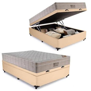 Imagem de Cama Box com Baú Casal Airtech Pillow Top Molas Ensacadas Courino Bege Ortobom 138CM