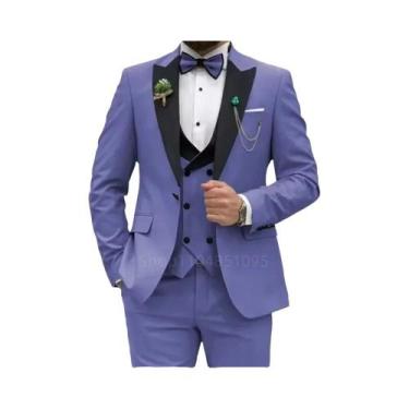 Imagem de Terno Slim Fit Rosa Vermelho 3 Peças Masculino: Blazer Transpassado, C