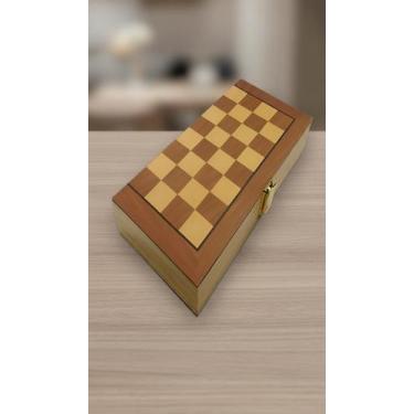 Imagem de Jogo de Xadrez e Dama Dobrável Madeira 30x30cm - Congratulations Store