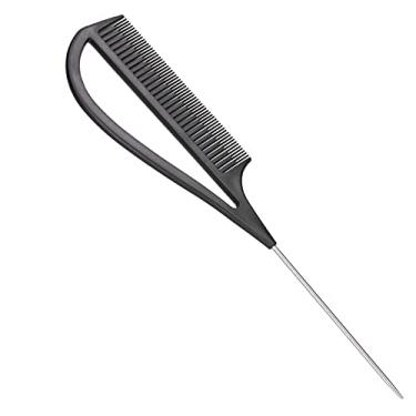 Imagem de Pentes de cabeleireiro, pente de cauda de aço inoxidável ABS confortável 24,2 x 5,5 cm para salão de cabeleireiro, barbearia (preto)