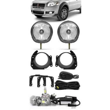Imagem de Kit Farol de Milha Fiat Strada Working 2012 2013 Botão Alternativo + Kit Lâmpada Super LED 6000K