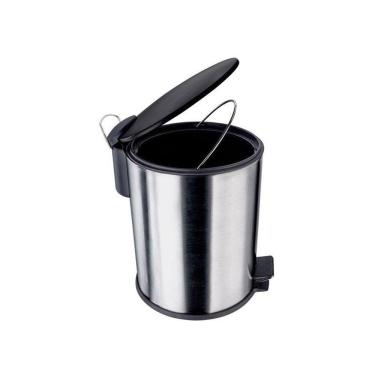 Imagem de Lixeira Inox Euro 5L Aço Escovado Com Tampa E Pedal Preto