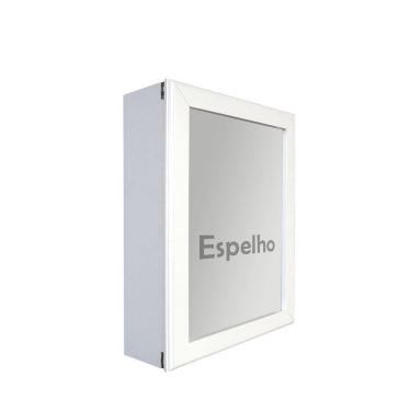 Imagem de Armário Aéreo Banheiro Com Espelho Espelheira Branco Laca