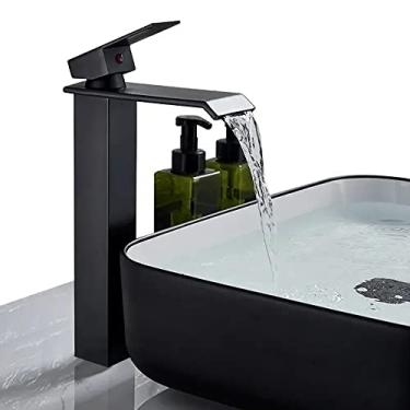 Imagem de Torneira Cascata Banheiro Misturado Pia Luxo Cuba T6006ap Alta Preta Luuk Young