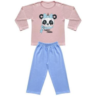 Imagem de Pijama Infantil Look Jeans Longo Panda Rosa/Azul - Rosa - 04
