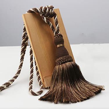 Imagem de 1 peça de poliéster borla tiebacks suporte de cortina feito à mão para decoração corda cortina pendurada bolas para sala de estar accessori, marrom, 2 peças