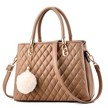 Imagem de Bolsa de mão feminina grande com alça superior para bolsas transversais de couro acolchoadas, moda casual bolsa de ombro, Caqui