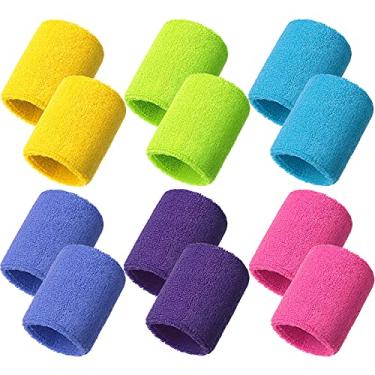 Imagem de 12 peças de faixas de transpiração para homens e mulheres, boa para tênis, basquete, corrida, academia, malhar (azul escuro, verde neon, amarelo claro, rosa neon, azul celeste, roxo)