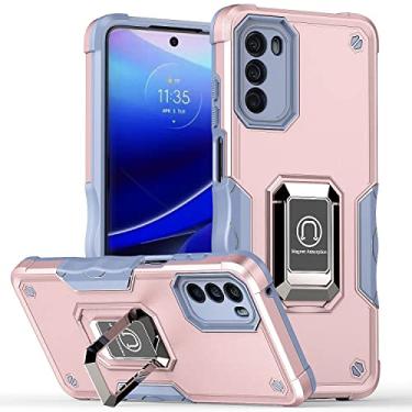 Imagem de Hee Hee Smile Capa de telefone 3 em 1 com suporte de anel magnético para Moto G 5G 2022 resistente a choque capa traseira de telefone ouro rosa