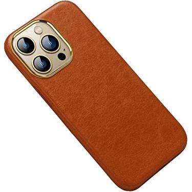 Imagem de KAPPDE Capa de telefone traseira de couro legítimo, para Apple iPhone 13 6,1 polegadas 2021 capa resistente a arranhões à prova de choque tudo inclusa (cor: marrom)