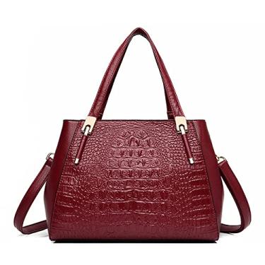 Imagem de Bolsa de mão grande com alça superior para mulheres, bolsa transversal de crocodilo, bolsa de ombro feminina moderna, Vermelho