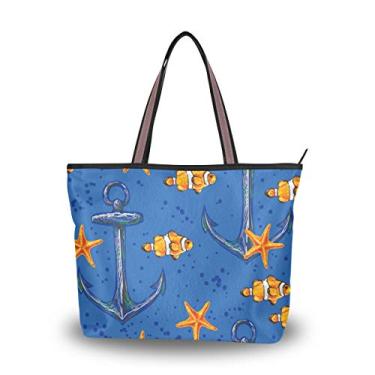 Imagem de Bolsa de ombro feminina My Daily com âncora de peixe, estrela do mar, Multi, Large