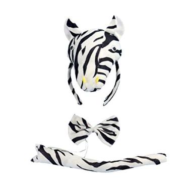 Imagem de Fantasia de animal Amosfun 3 peças para crianças com faixa de cabeça de zebra e laço de cauda para Halloween animal cosplay fantasia de festa acessórios para crianças